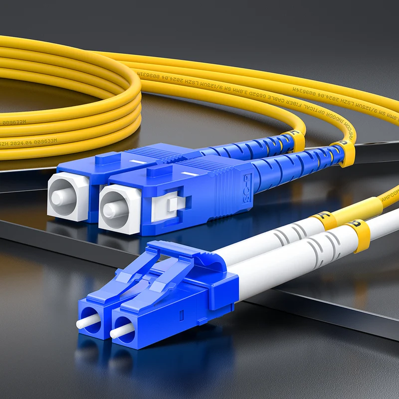 AMPCOM LC to SC SMF 9/125μm Single Mode (OS2) Duplex Fiber Optic Patch Cable, LSZH OFNR 2.0mm Jacket