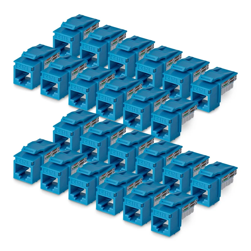 StarTech.com Cat6 Keystone Jack, 24-Pack RJ45 Ethernet Keystone Jacks, UTP Cat6 Wall Jack, 90-Degree 110 Punch Down, Blue
