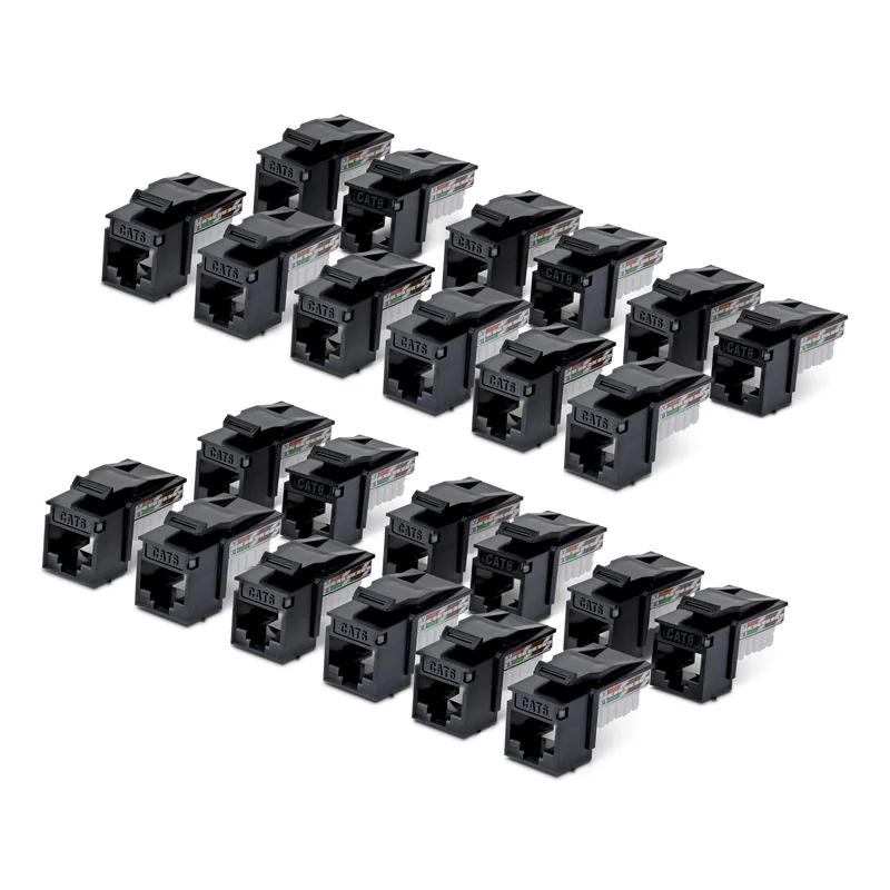 StarTech.com Cat6 Keystone Jack, 24-Pack RJ45 Ethernet Keystone Jacks, UTP Cat6 Wall Jack, 90-Degree 110 Punch Down, Black