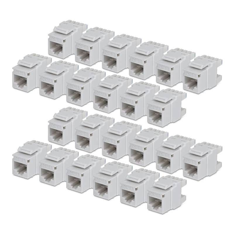 StarTech.com Cat6 Keystone Jack, 24-Pack RJ45 Ethernet Keystone Jacks, UTP Cat6 Wall Jack, 180-Degree 110 Punch Down, White