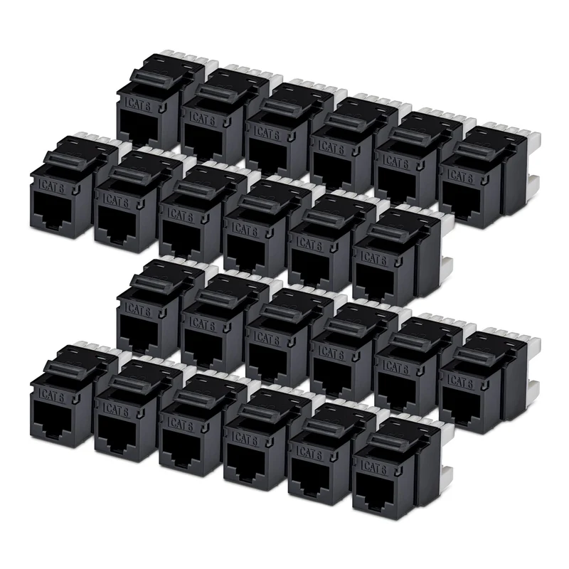 StarTech.com Cat6 Keystone Jack, 24-Pack RJ45 Ethernet Keystone Jacks, UTP Cat6 Wall Jack, 180-Degree 110 Punch Down, Black