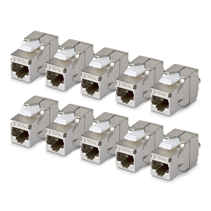 StarTech.com Shielded Cat6a Keystone Jack, 10-Pack RJ45 Ethernet Keystone Jacks, STP Cat6a Wall Jack, 180-Degree Toolless